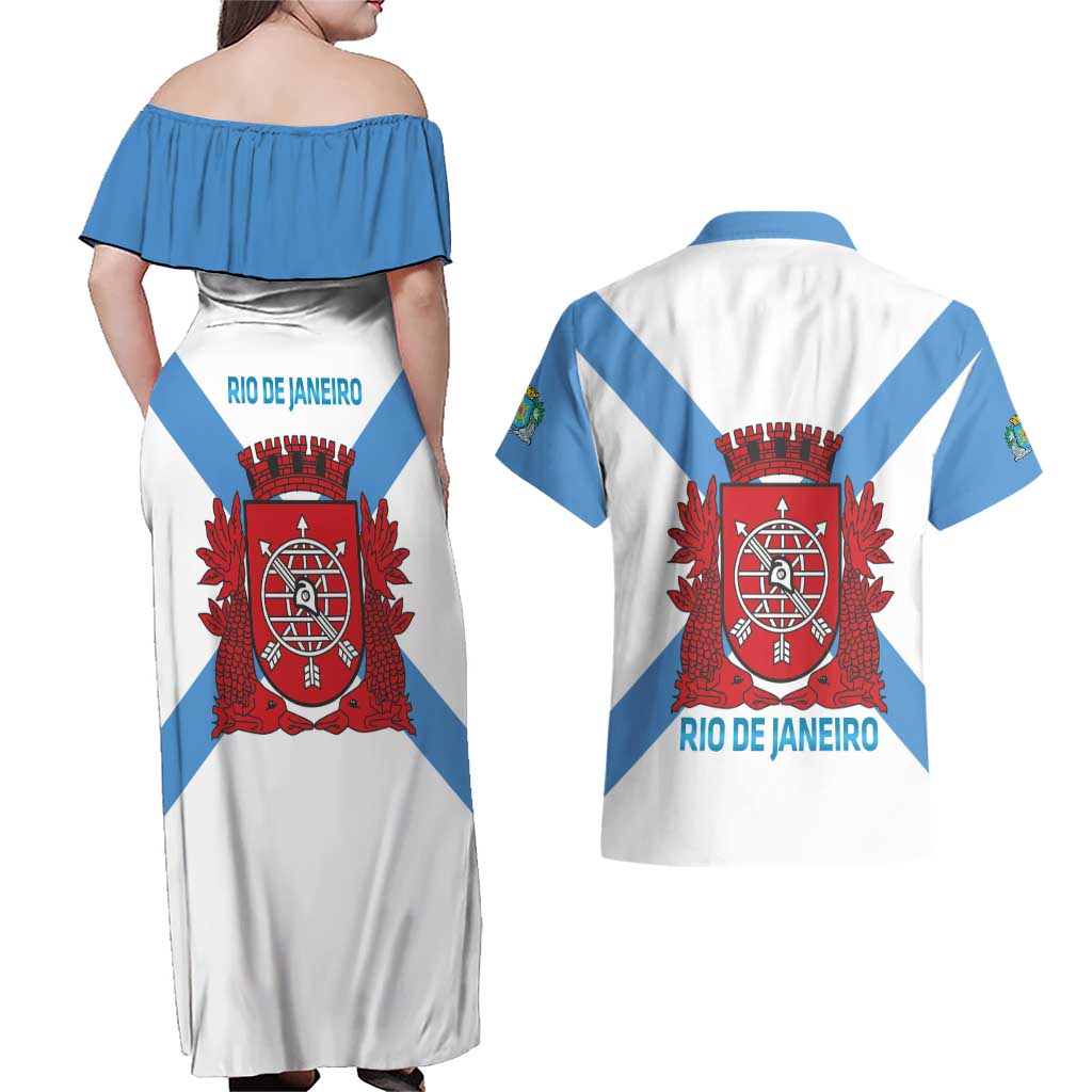Rio de Janeiro Brazil Couples Matching Off Shoulder Maxi Dress and Hawaiian Shirt Flag Style - Wonder Print Shop