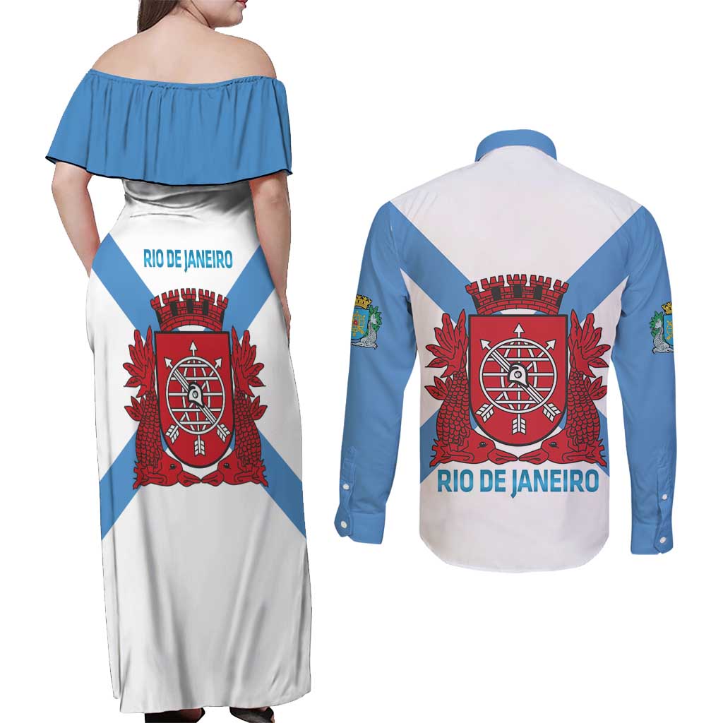 Rio de Janeiro Brazil Couples Matching Off Shoulder Maxi Dress and Long Sleeve Button Shirt Flag Style - Wonder Print Shop