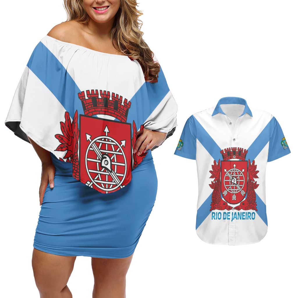 Rio de Janeiro Brazil Couples Matching Off Shoulder Short Dress and Hawaiian Shirt Flag Style - Wonder Print Shop