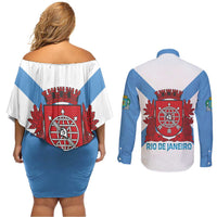 Rio de Janeiro Brazil Couples Matching Off Shoulder Short Dress and Long Sleeve Button Shirt Flag Style - Wonder Print Shop