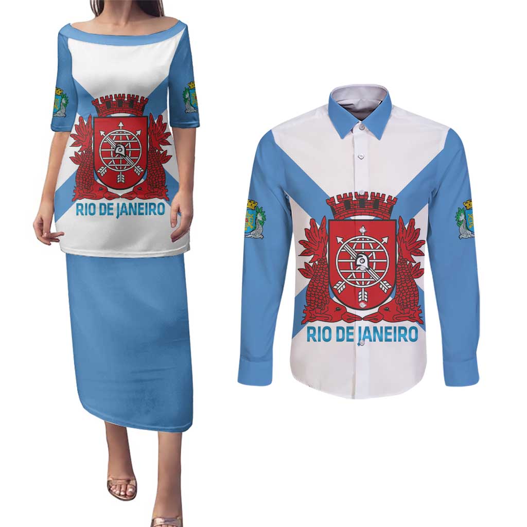 Rio de Janeiro Brazil Couples Matching Puletasi and Long Sleeve Button Shirt Flag Style - Wonder Print Shop