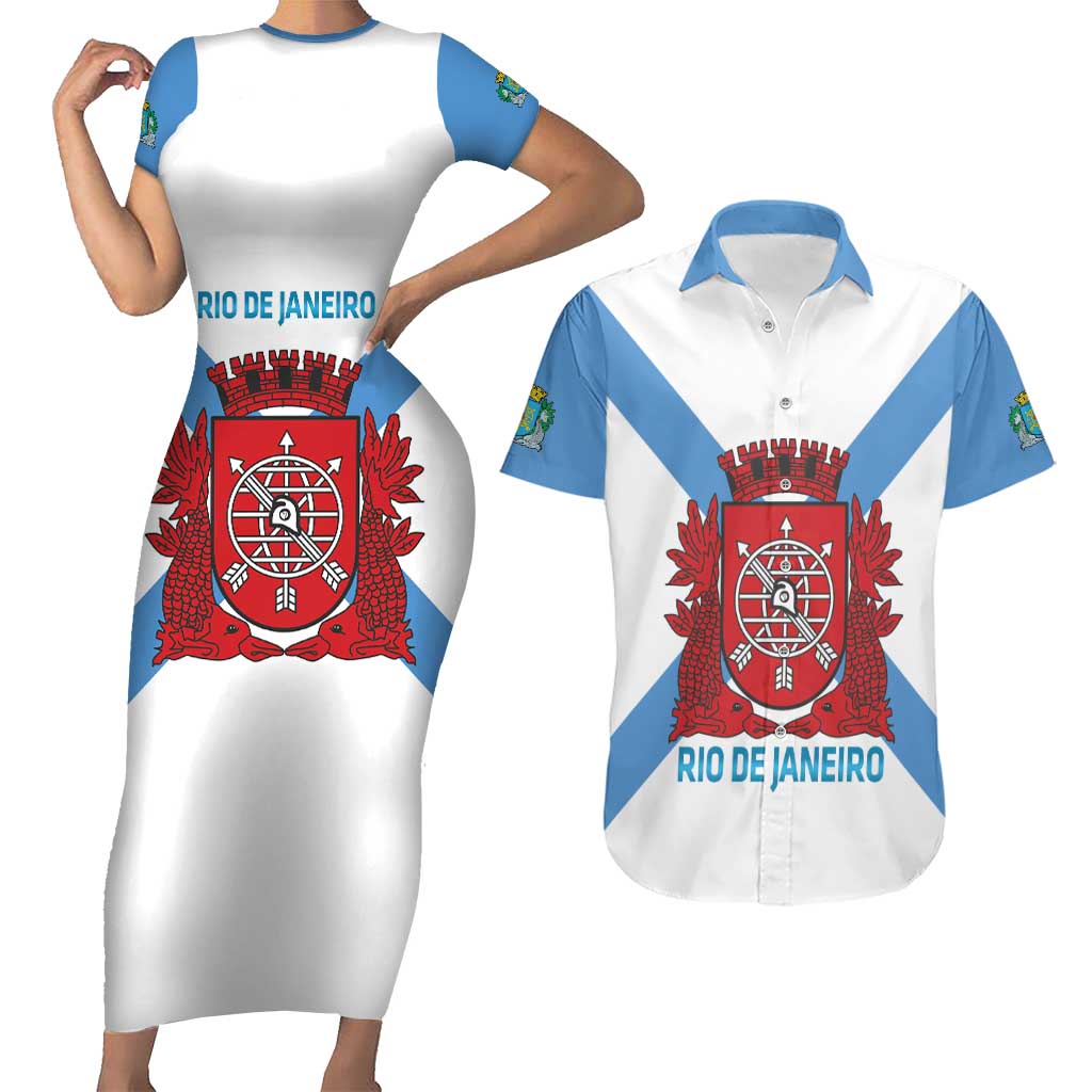 Rio de Janeiro Brazil Couples Matching Short Sleeve Bodycon Dress and Hawaiian Shirt Flag Style - Wonder Print Shop