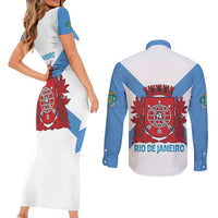 Rio de Janeiro Brazil Couples Matching Short Sleeve Bodycon Dress and Long Sleeve Button Shirt Flag Style - Wonder Print Shop