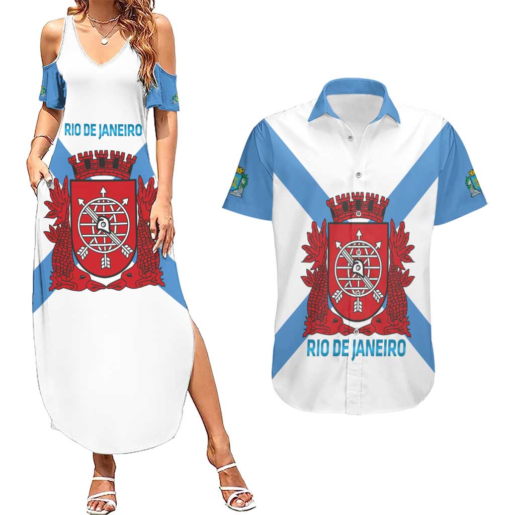 Rio de Janeiro Brazil Couples Matching Summer Maxi Dress and Hawaiian Shirt Flag Style - Wonder Print Shop