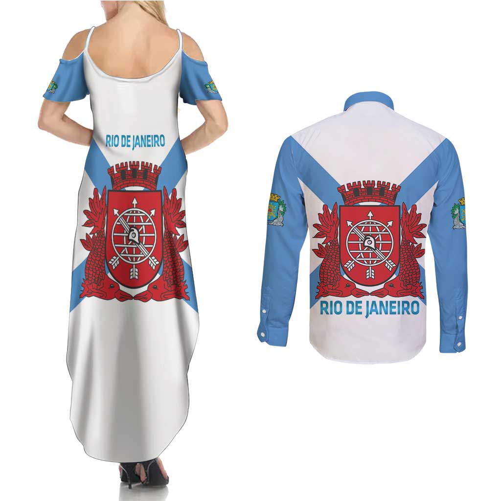 Rio de Janeiro Brazil Couples Matching Summer Maxi Dress and Long Sleeve Button Shirt Flag Style - Wonder Print Shop