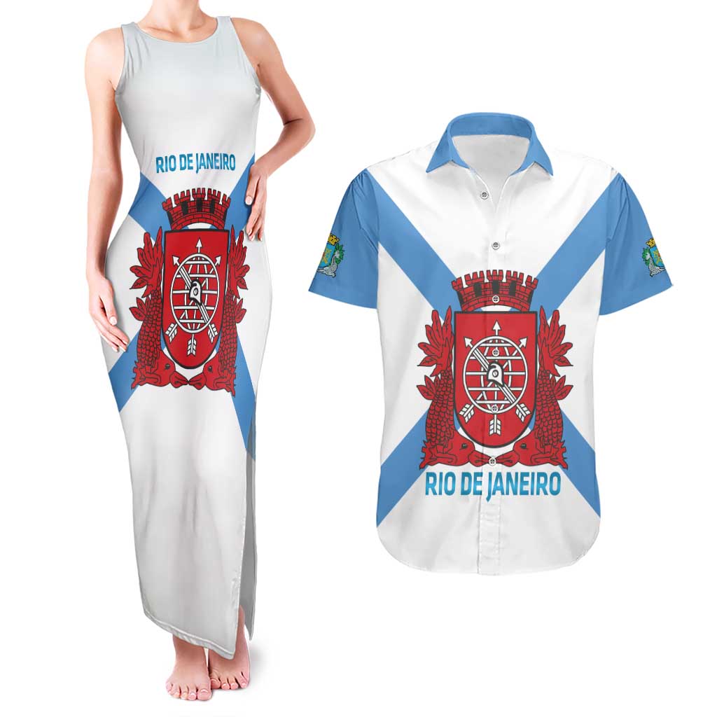 Rio de Janeiro Brazil Couples Matching Tank Maxi Dress and Hawaiian Shirt Flag Style - Wonder Print Shop