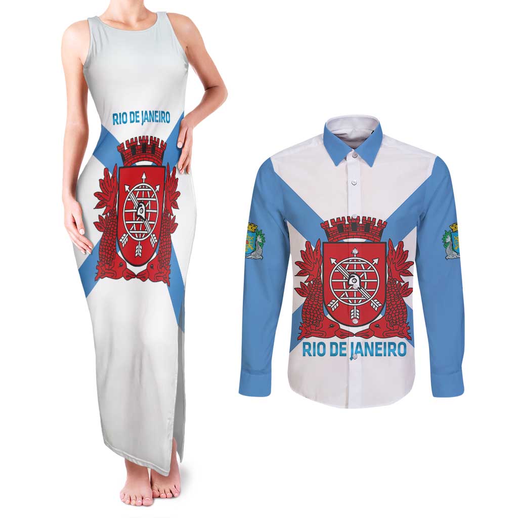 Rio de Janeiro Brazil Couples Matching Tank Maxi Dress and Long Sleeve Button Shirt Flag Style - Wonder Print Shop