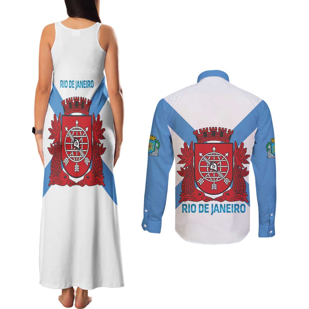 Rio de Janeiro Brazil Couples Matching Tank Maxi Dress and Long Sleeve Button Shirt Flag Style - Wonder Print Shop