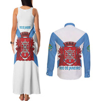 Rio de Janeiro Brazil Couples Matching Tank Maxi Dress and Long Sleeve Button Shirt Flag Style - Wonder Print Shop