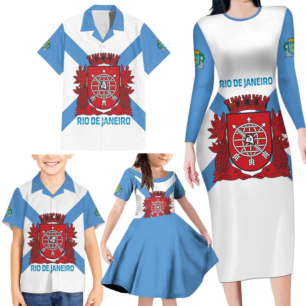 Rio de Janeiro Brazil Family Matching Long Sleeve Bodycon Dress and Hawaiian Shirt Flag Style - Wonder Print Shop