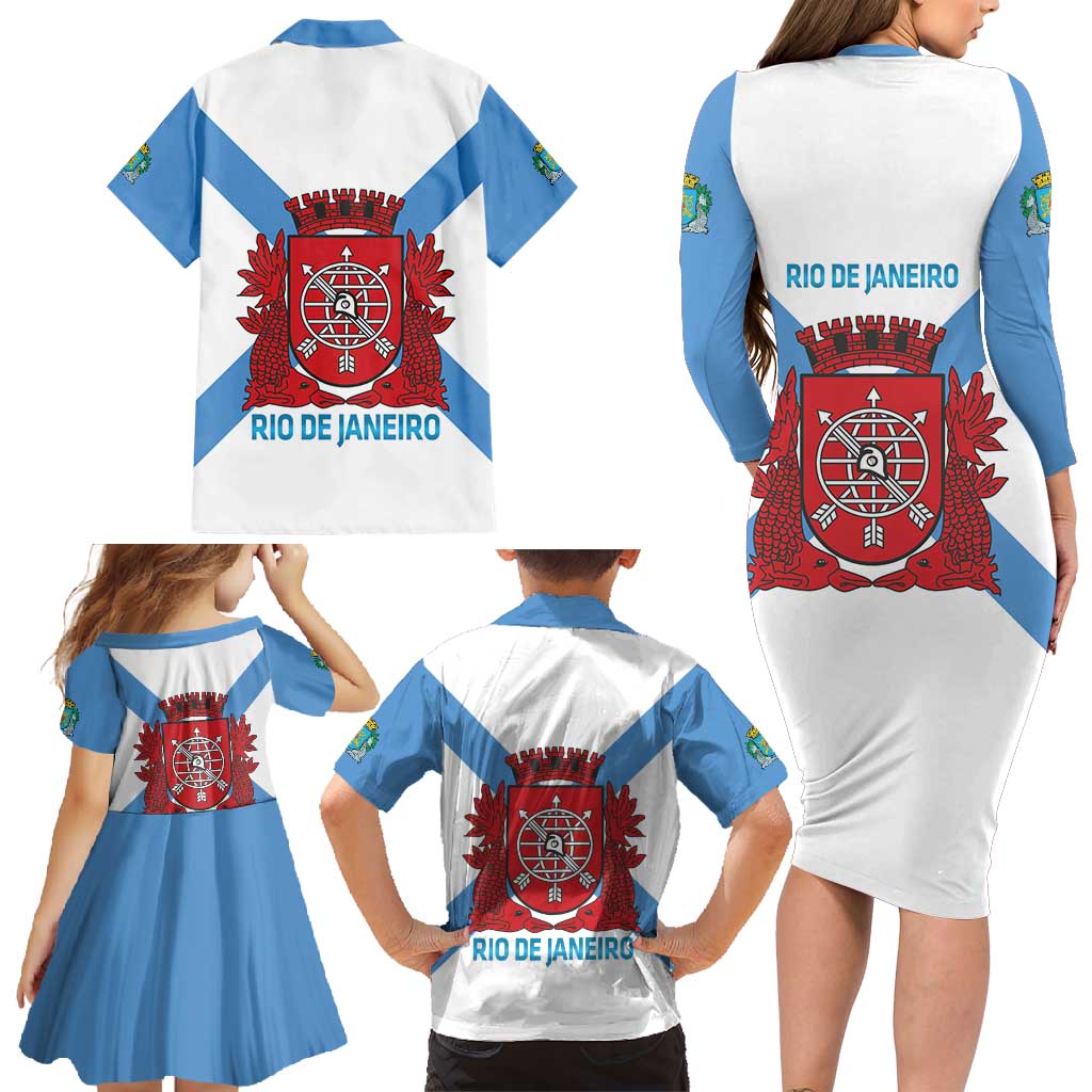 Rio de Janeiro Brazil Family Matching Long Sleeve Bodycon Dress and Hawaiian Shirt Flag Style - Wonder Print Shop