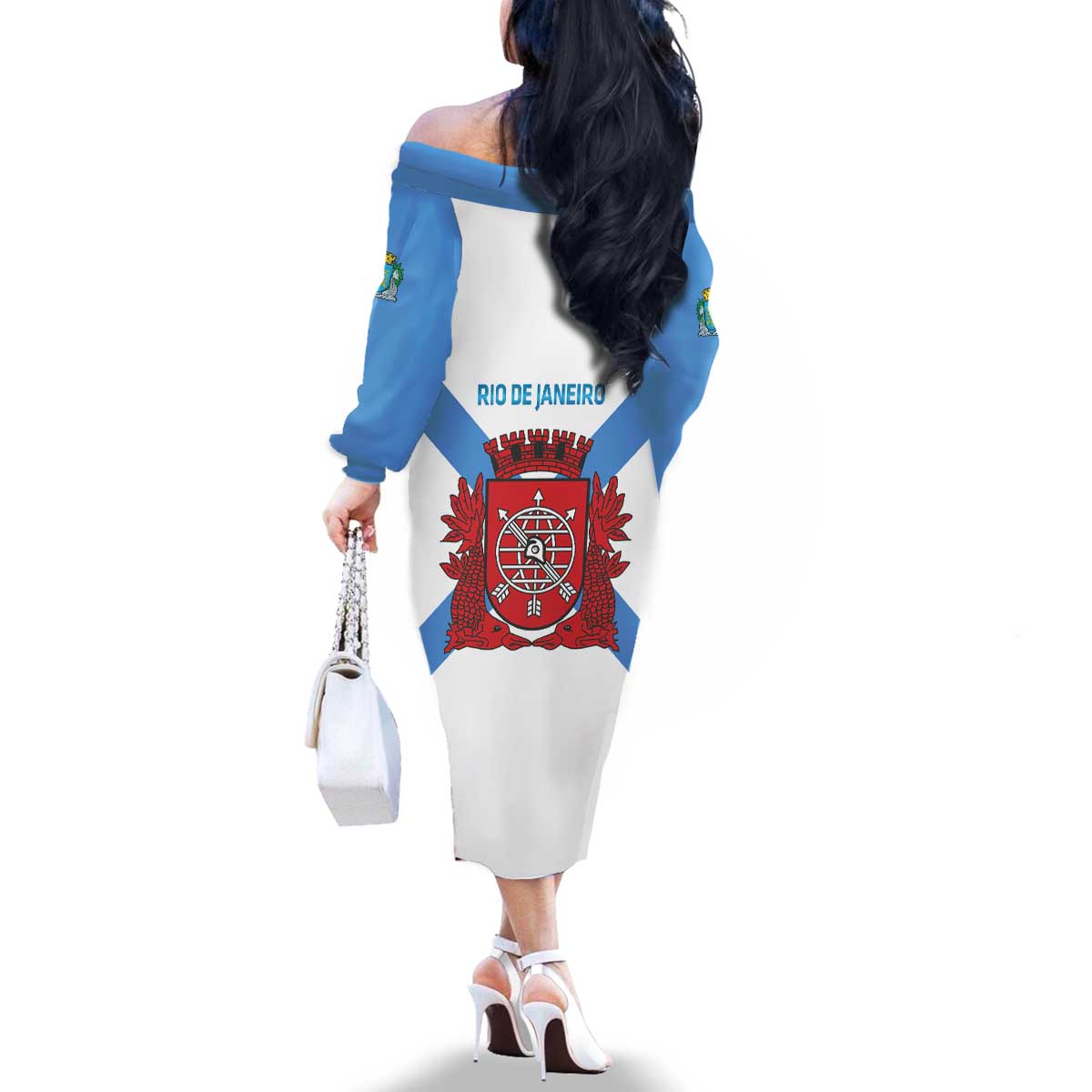 Rio de Janeiro Brazil Family Matching Off The Shoulder Long Sleeve Dress and Hawaiian Shirt Flag Style - Wonder Print Shop