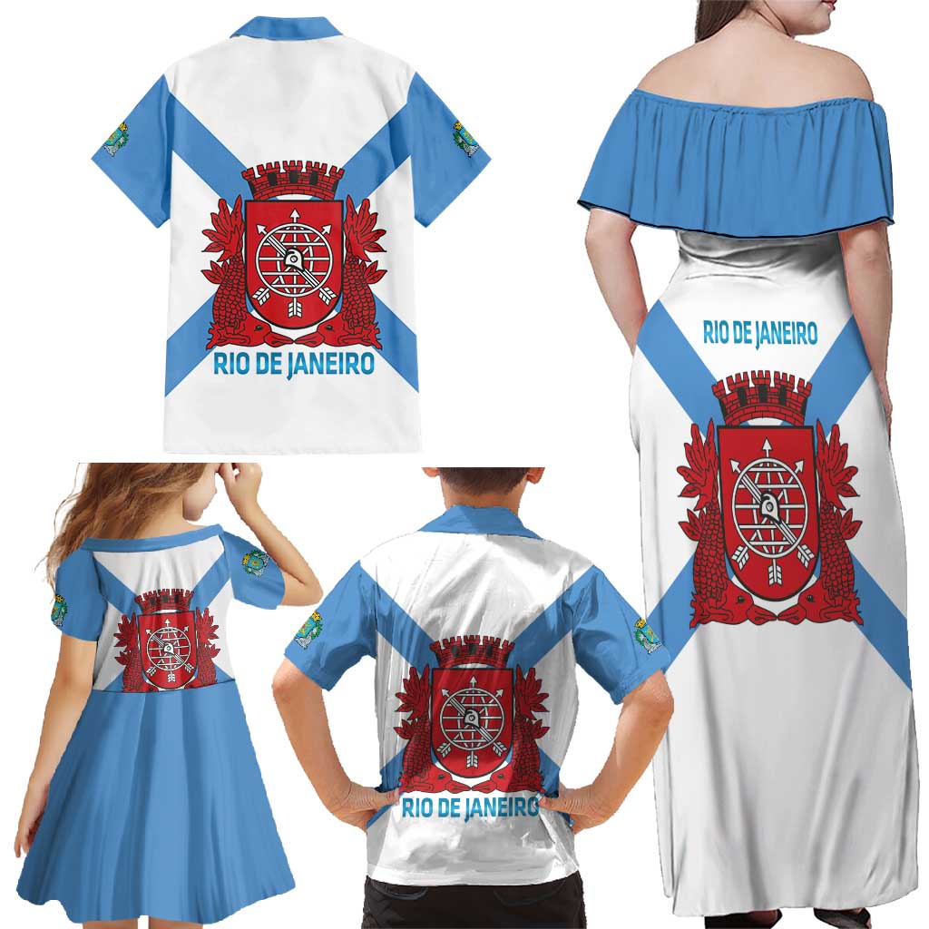 Rio de Janeiro Brazil Family Matching Off Shoulder Maxi Dress and Hawaiian Shirt Flag Style - Wonder Print Shop