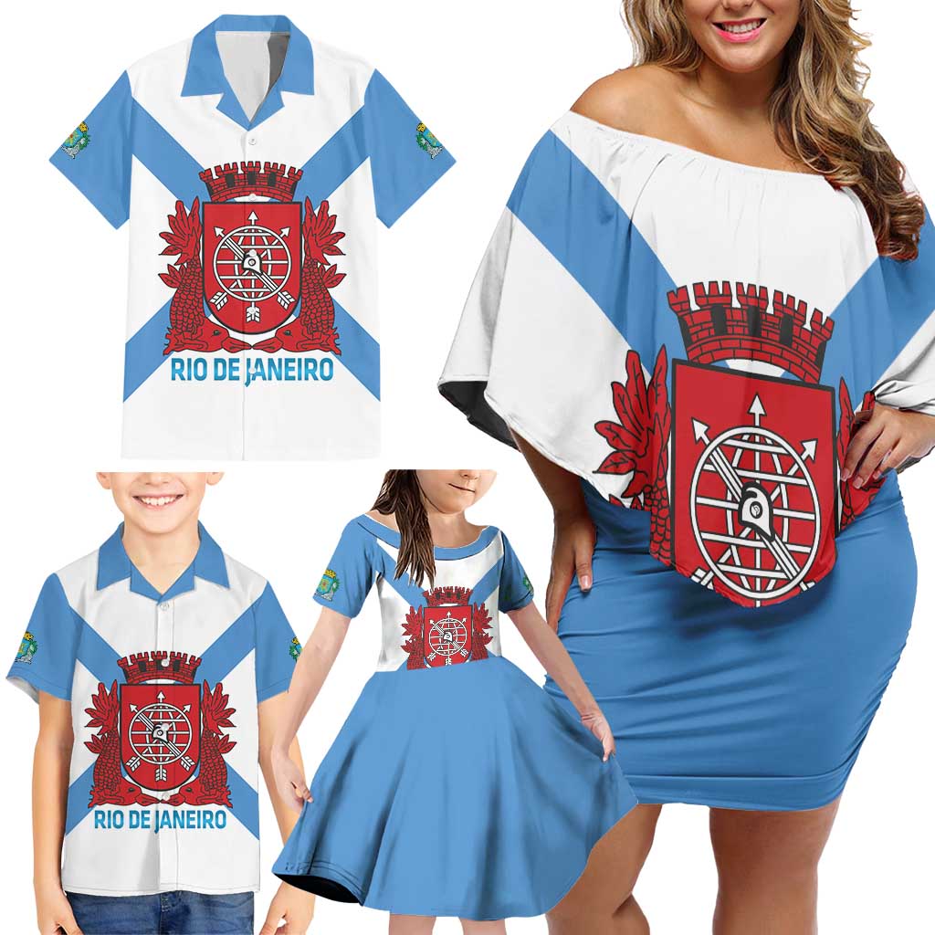 Rio de Janeiro Brazil Family Matching Off Shoulder Short Dress and Hawaiian Shirt Flag Style - Wonder Print Shop