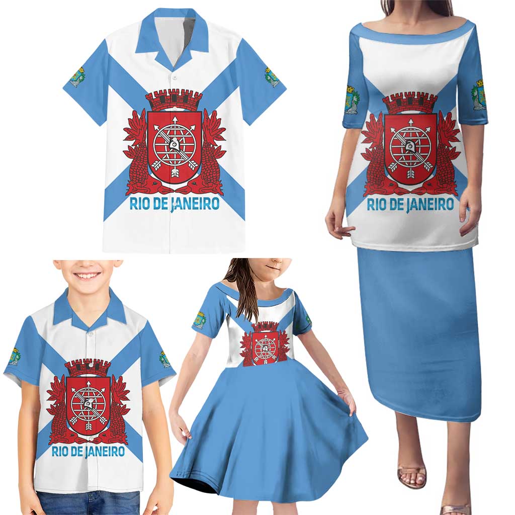Rio de Janeiro Brazil Family Matching Puletasi and Hawaiian Shirt Flag Style - Wonder Print Shop