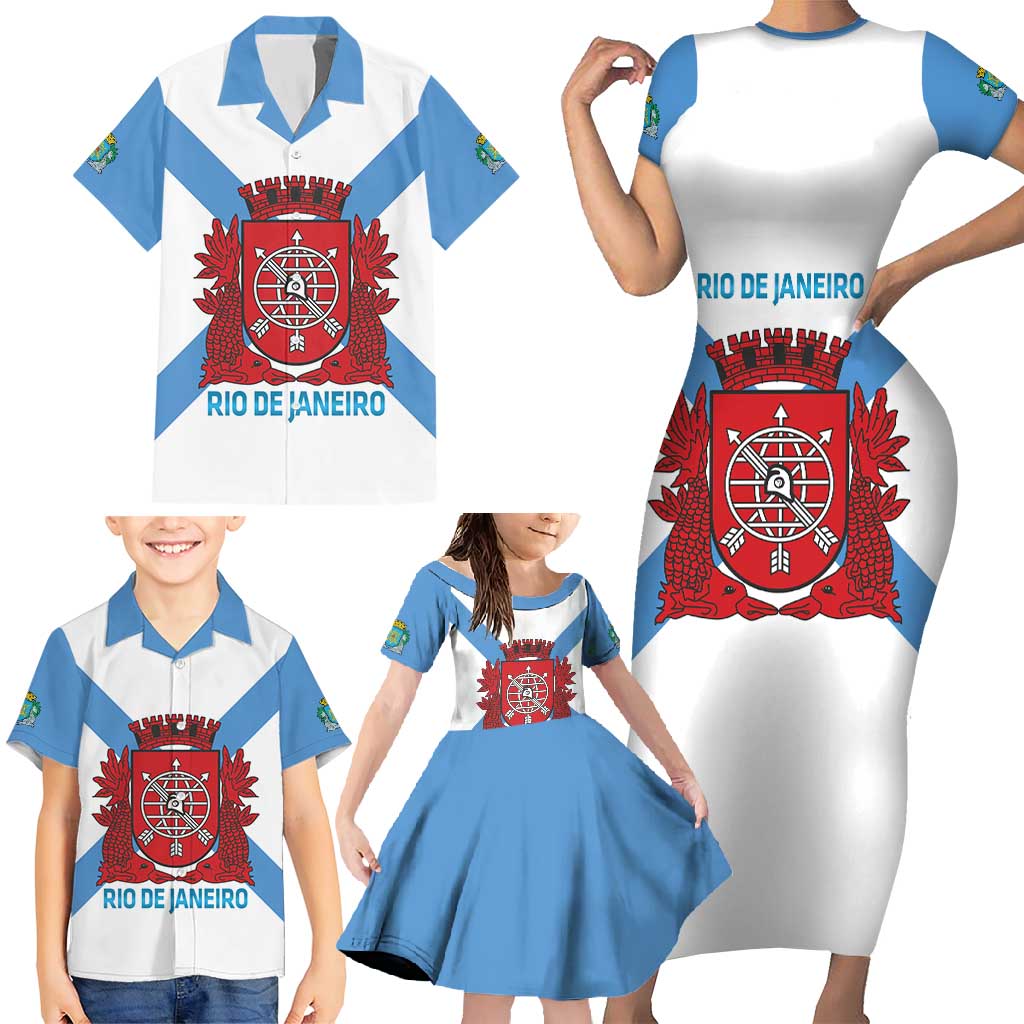 Rio de Janeiro Brazil Family Matching Short Sleeve Bodycon Dress and Hawaiian Shirt Flag Style - Wonder Print Shop
