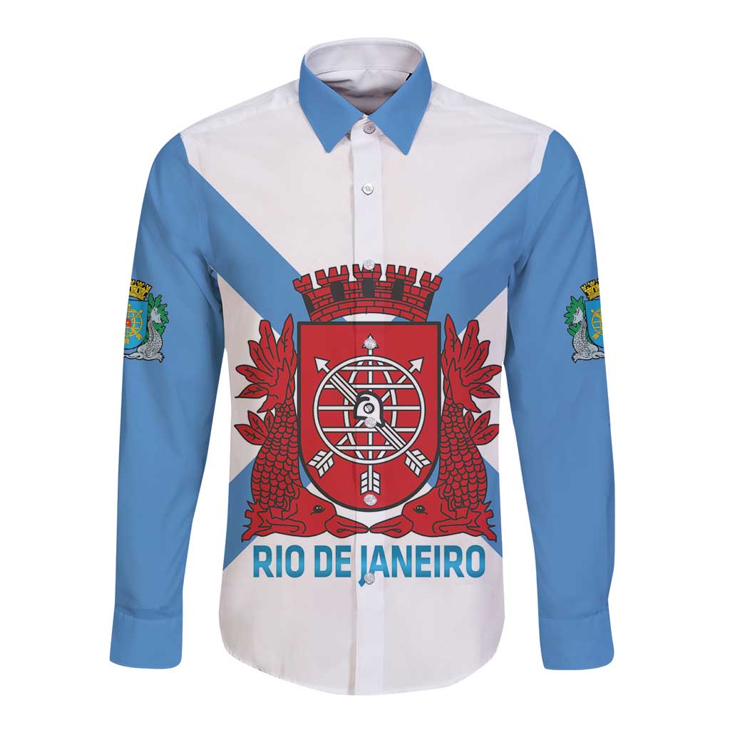 Rio de Janeiro Brazil Long Sleeve Button Shirt Flag Style - Wonder Print Shop