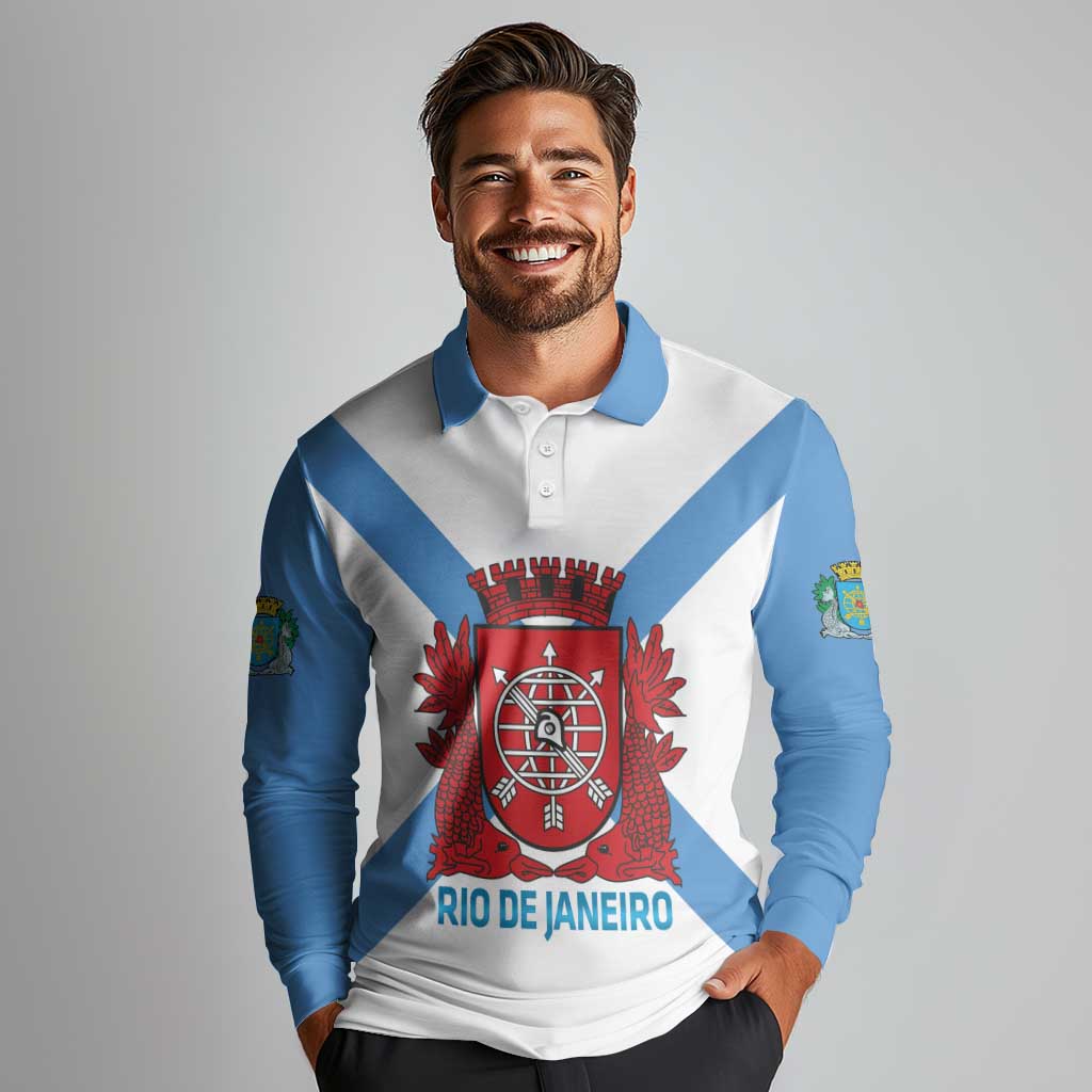 Rio de Janeiro Brazil Long Sleeve Polo Shirt Flag Style - Wonder Print Shop