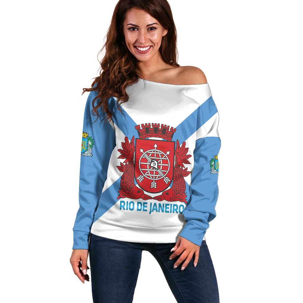 Rio de Janeiro Brazil Off Shoulder Sweater Flag Style - Wonder Print Shop