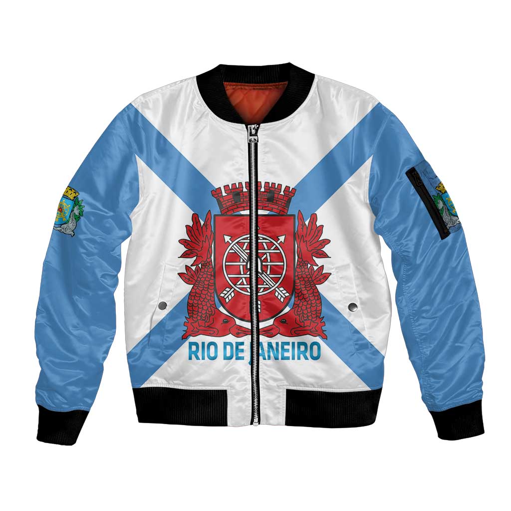 Rio de Janeiro Brazil Sleeve Zip Bomber Jacket Flag Style - Wonder Print Shop