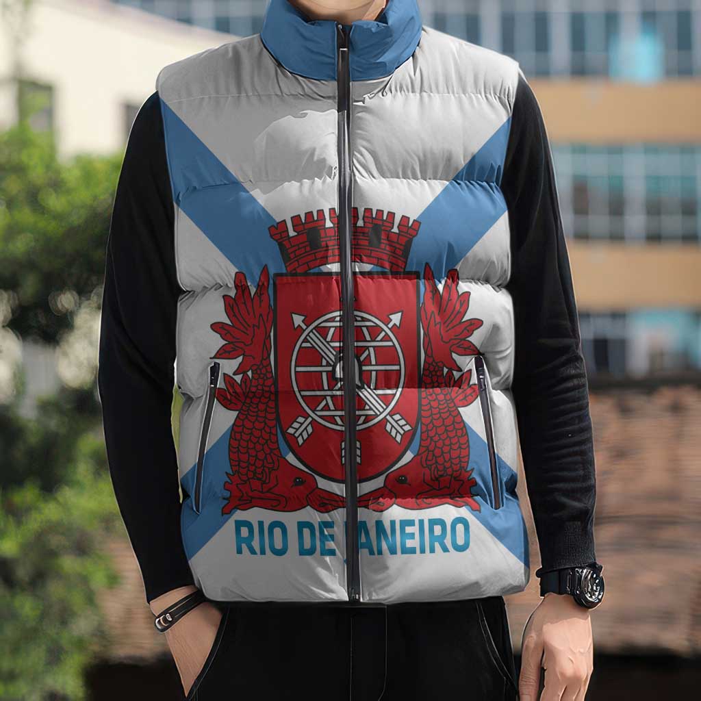 Rio de Janeiro Brazil Sleeveless Puffer Jacket Flag Style - Wonder Print Shop