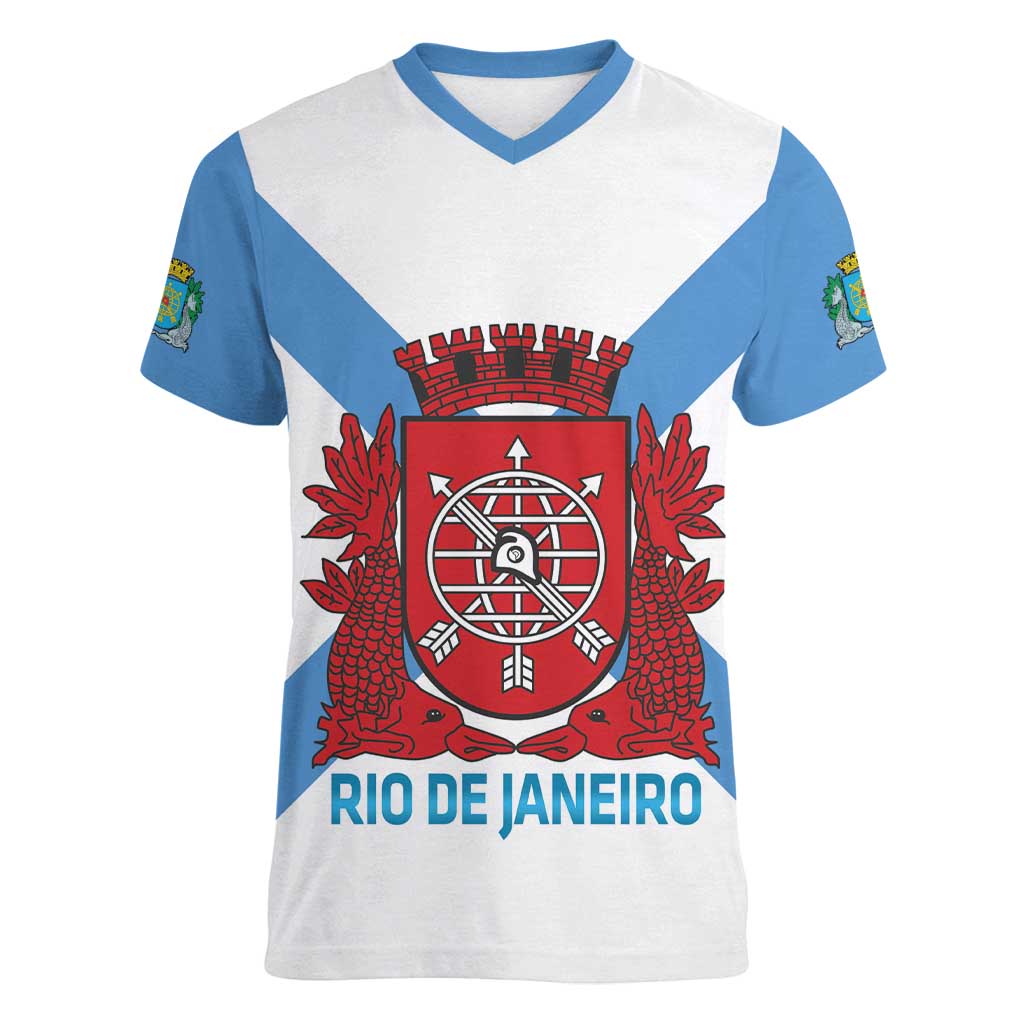 Rio de Janeiro Brazil Women V-Neck T-Shirt Flag Style - Wonder Print Shop