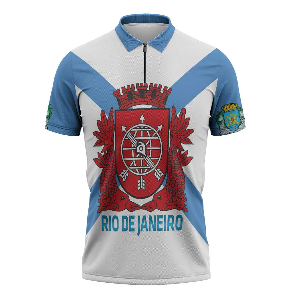 Rio de Janeiro Brazil Zipper Polo Shirt Flag Style - Wonder Print Shop