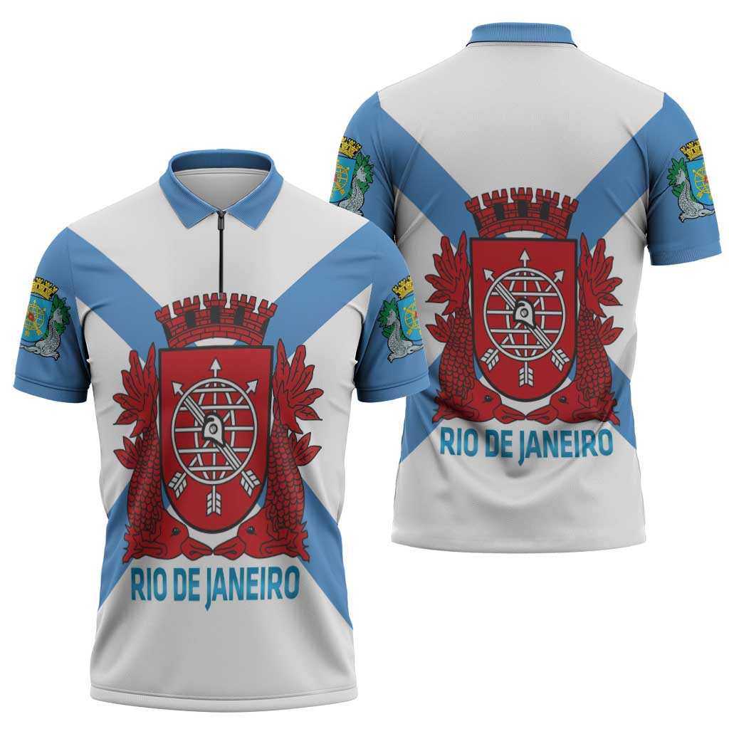 Rio de Janeiro Brazil Zipper Polo Shirt Flag Style - Wonder Print Shop