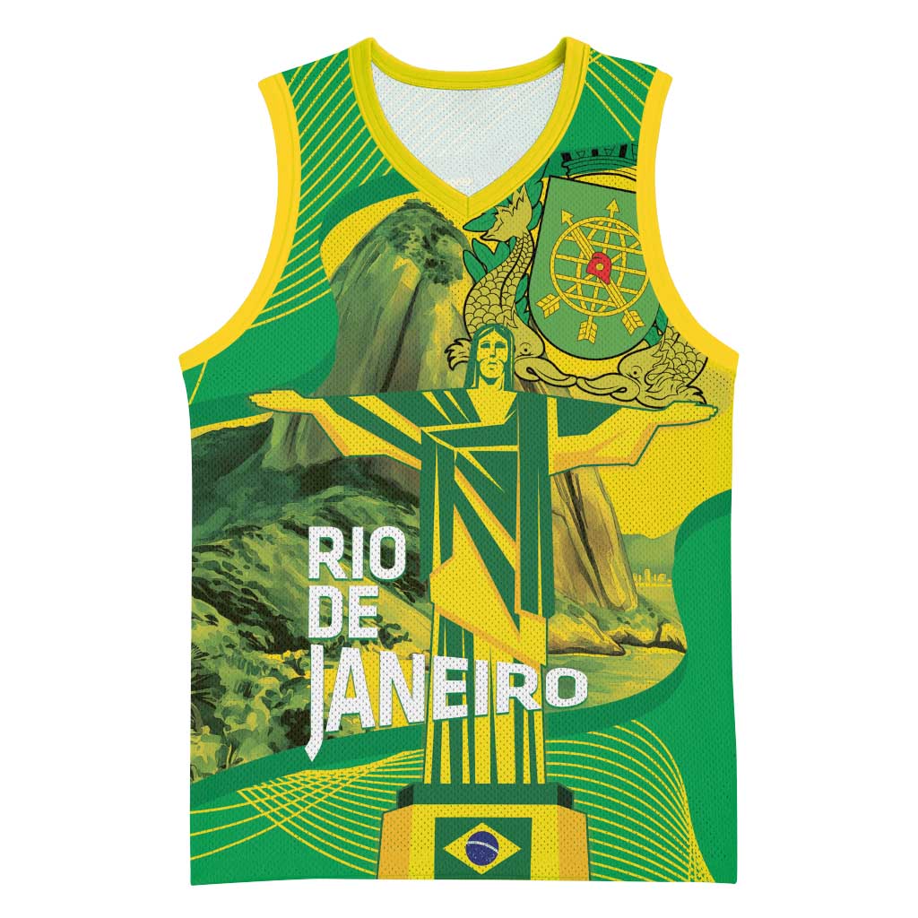 Rio de Janeiro Brazil Basketball Jersey Christ the Redeemer Mix Sugarloaf Mountain - Wonder Print Shop