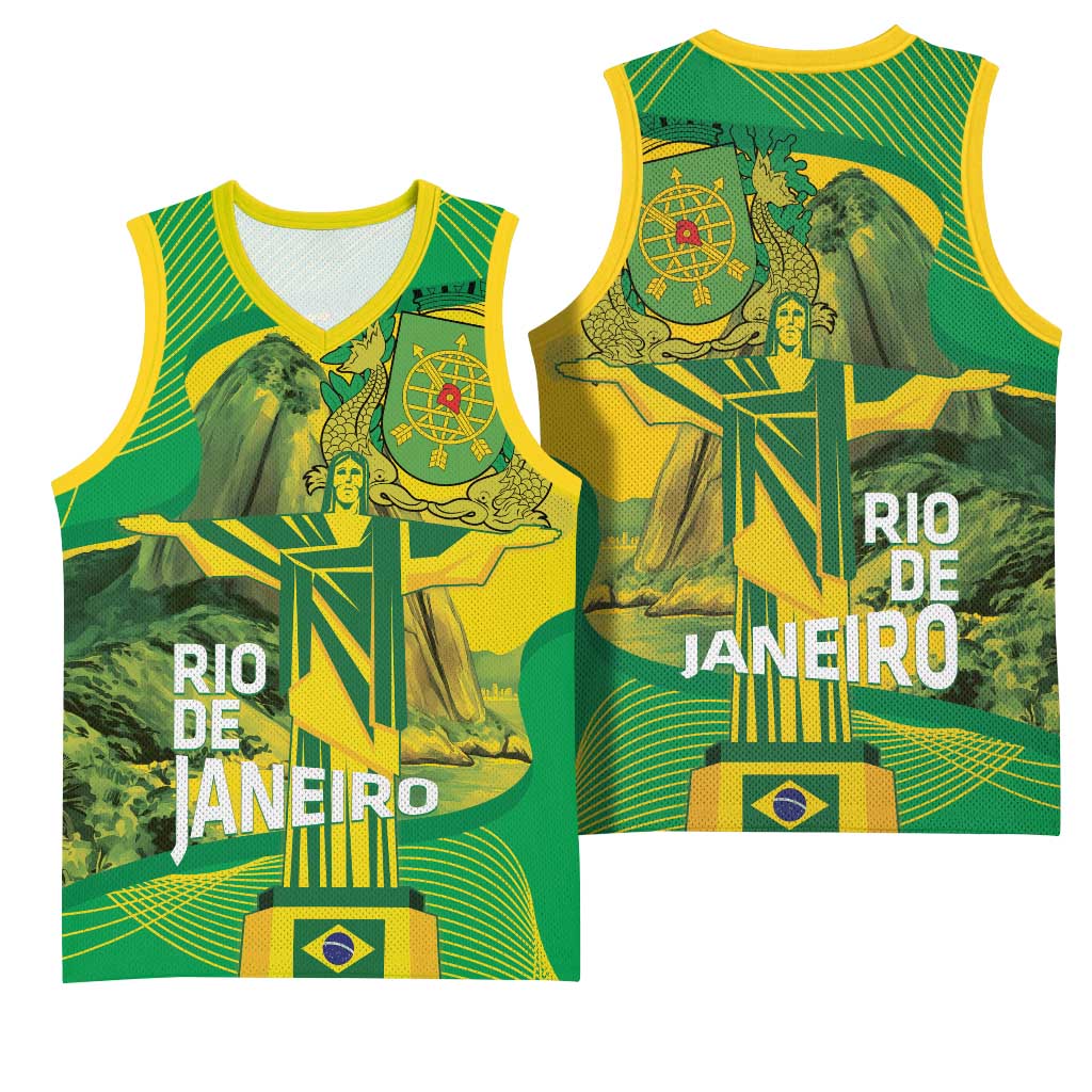 Rio de Janeiro Brazil Basketball Jersey Christ the Redeemer Mix Sugarloaf Mountain - Wonder Print Shop