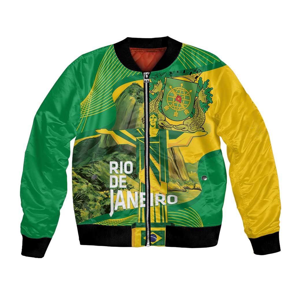 Rio de Janeiro Brazil Bomber Jacket Christ the Redeemer Mix Sugarloaf Mountain - Wonder Print Shop