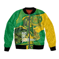 Rio de Janeiro Brazil Bomber Jacket Christ the Redeemer Mix Sugarloaf Mountain - Wonder Print Shop
