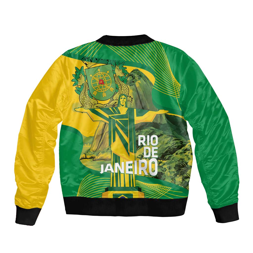 Rio de Janeiro Brazil Bomber Jacket Christ the Redeemer Mix Sugarloaf Mountain - Wonder Print Shop