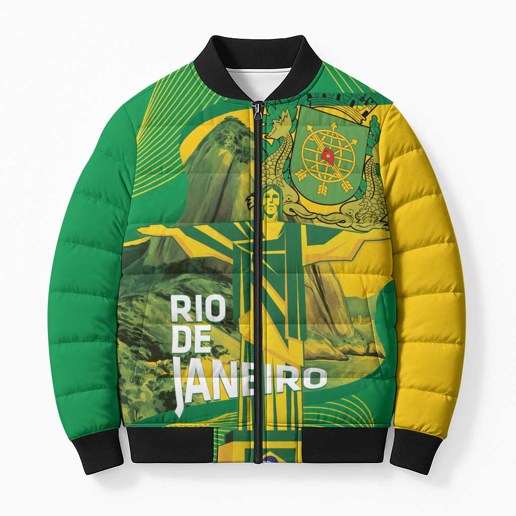 Rio de Janeiro Brazil Bomber Puffer Jacket Christ the Redeemer Mix Sugarloaf Mountain - Wonder Print Shop