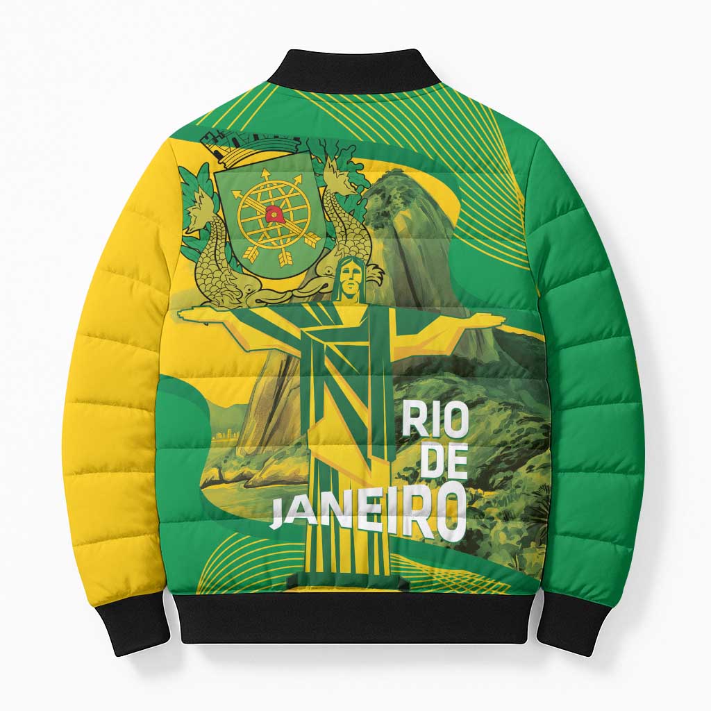 Rio de Janeiro Brazil Bomber Puffer Jacket Christ the Redeemer Mix Sugarloaf Mountain - Wonder Print Shop