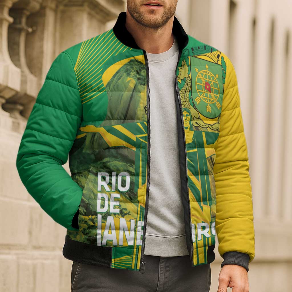 Rio de Janeiro Brazil Bomber Puffer Jacket Christ the Redeemer Mix Sugarloaf Mountain - Wonder Print Shop