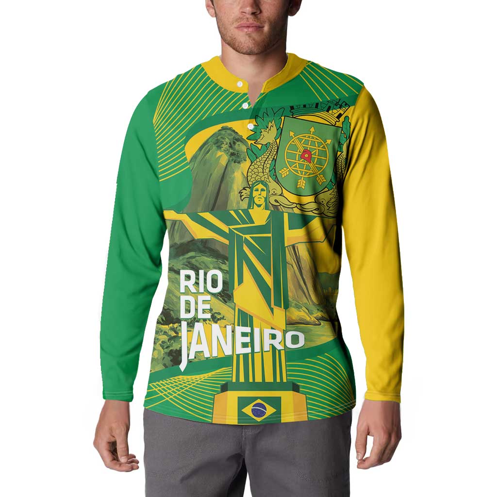 Rio de Janeiro Brazil Button Sweatshirt Christ the Redeemer Mix Sugarloaf Mountain - Wonder Print Shop