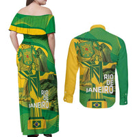 Rio de Janeiro Brazil Couples Matching Off Shoulder Maxi Dress and Long Sleeve Button Shirt Christ the Redeemer Mix Sugarloaf Mountain - Wonder Print Shop