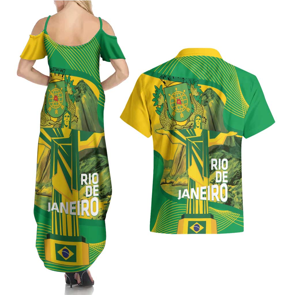 Rio de Janeiro Brazil Couples Matching Summer Maxi Dress and Hawaiian Shirt Christ the Redeemer Mix Sugarloaf Mountain - Wonder Print Shop