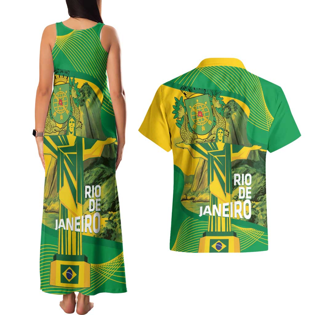 Rio de Janeiro Brazil Couples Matching Tank Maxi Dress and Hawaiian Shirt Christ the Redeemer Mix Sugarloaf Mountain - Wonder Print Shop