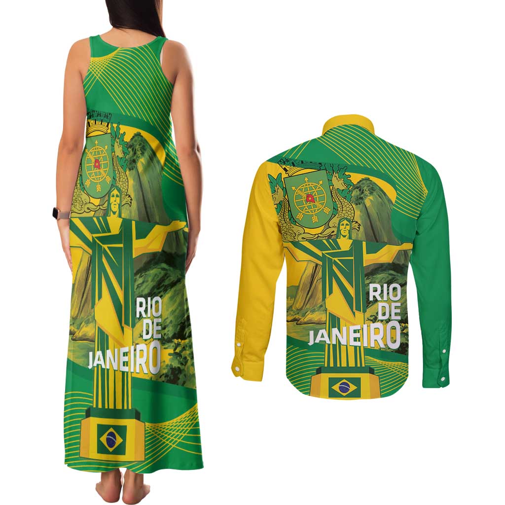 Rio de Janeiro Brazil Couples Matching Tank Maxi Dress and Long Sleeve Button Shirt Christ the Redeemer Mix Sugarloaf Mountain - Wonder Print Shop