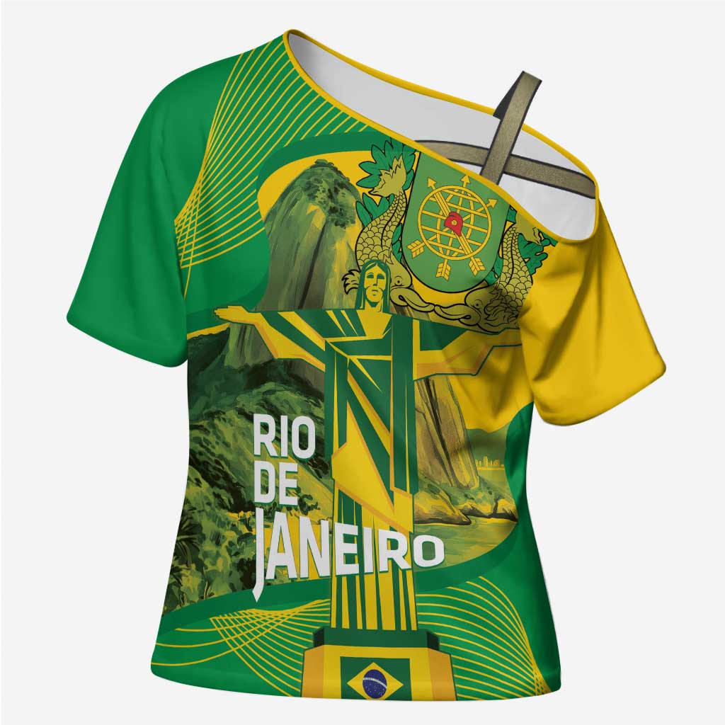 Rio de Janeiro Brazil Cross Shoulder Shirt Christ the Redeemer Mix Sugarloaf Mountain - Wonder Print Shop