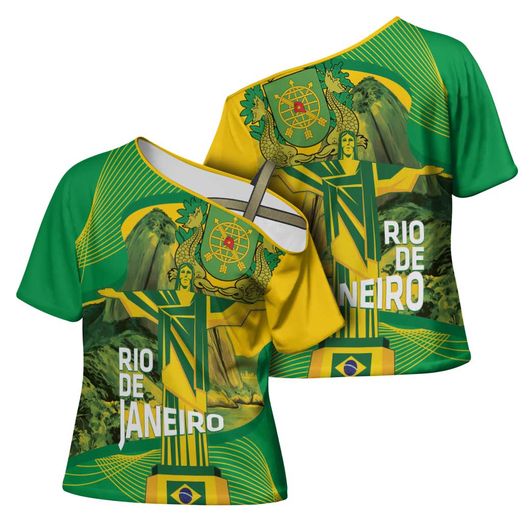 Rio de Janeiro Brazil Cross Shoulder Shirt Christ the Redeemer Mix Sugarloaf Mountain - Wonder Print Shop