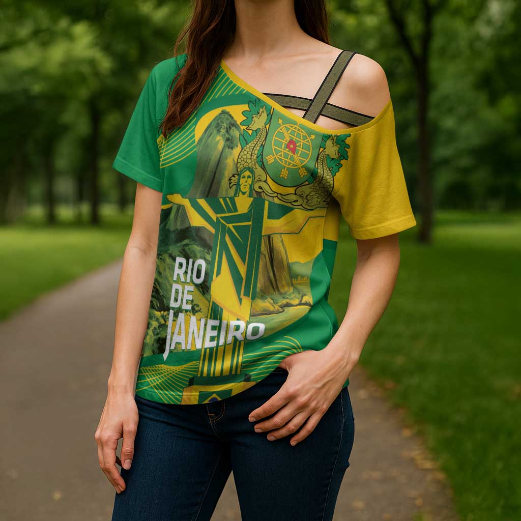 Rio de Janeiro Brazil Cross Shoulder Shirt Christ the Redeemer Mix Sugarloaf Mountain - Wonder Print Shop