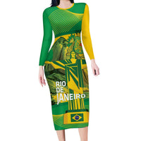 Rio de Janeiro Brazil Family Matching Long Sleeve Bodycon Dress and Hawaiian Shirt Christ the Redeemer Mix Sugarloaf Mountain - Wonder Print Shop