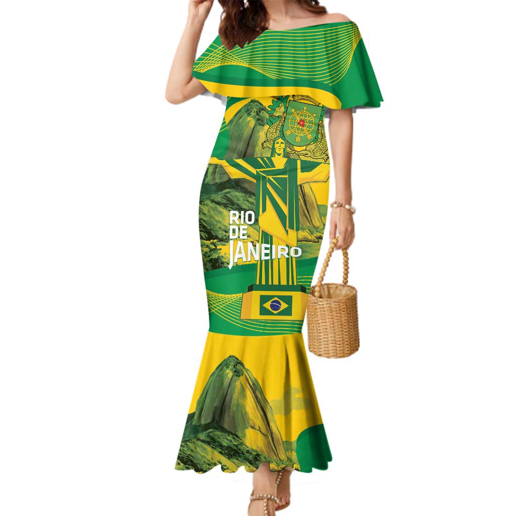 Rio de Janeiro Brazil Family Matching Mermaid Dress and Hawaiian Shirt Christ the Redeemer Mix Sugarloaf Mountain - Wonder Print Shop