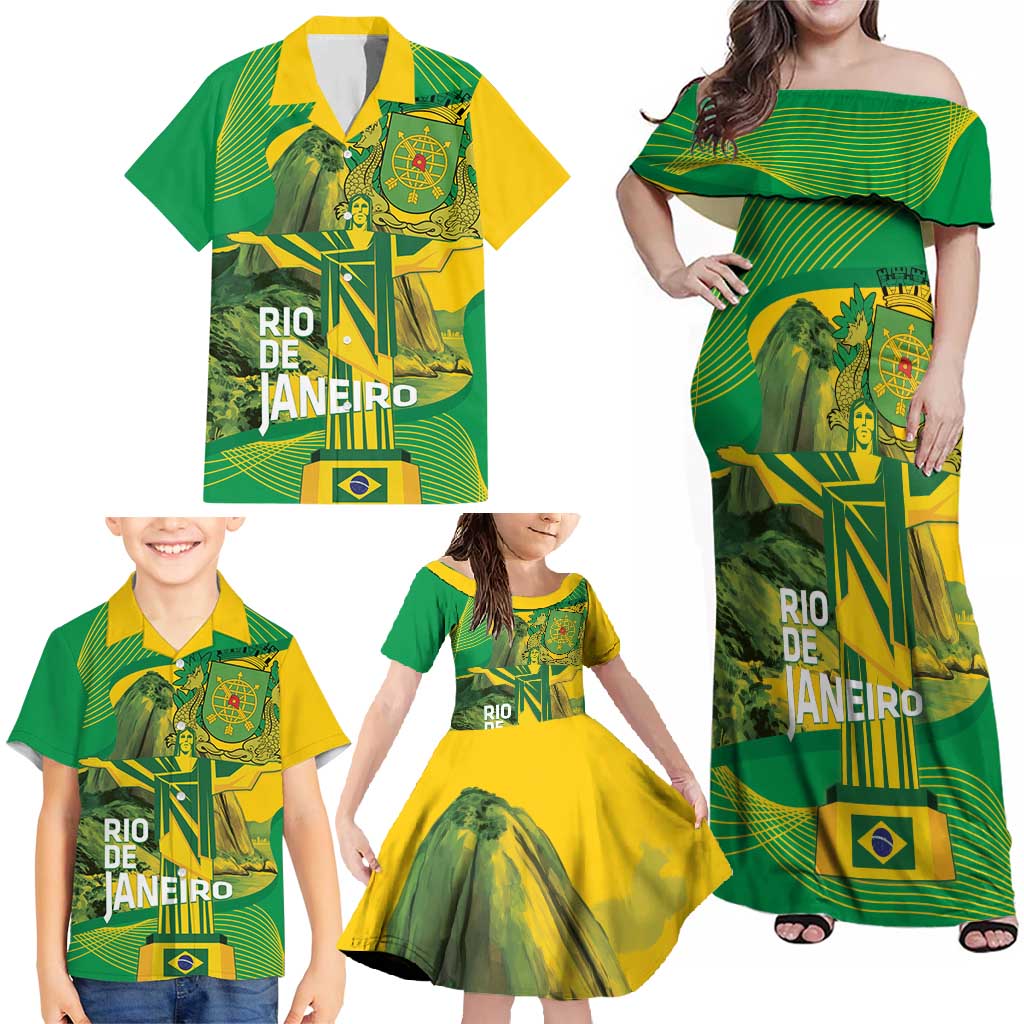 Rio de Janeiro Brazil Family Matching Off Shoulder Maxi Dress and Hawaiian Shirt Christ the Redeemer Mix Sugarloaf Mountain - Wonder Print Shop