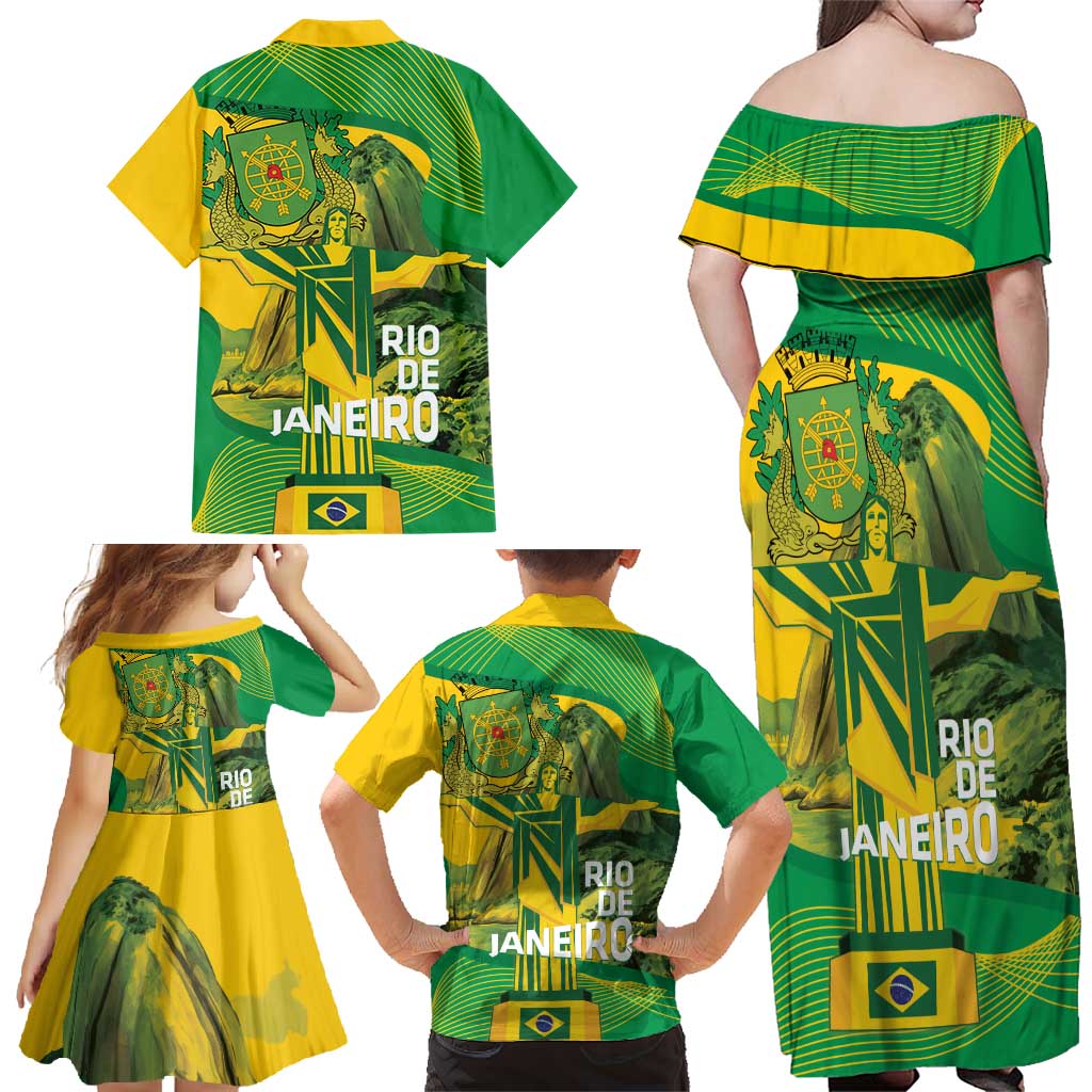 Rio de Janeiro Brazil Family Matching Off Shoulder Maxi Dress and Hawaiian Shirt Christ the Redeemer Mix Sugarloaf Mountain - Wonder Print Shop
