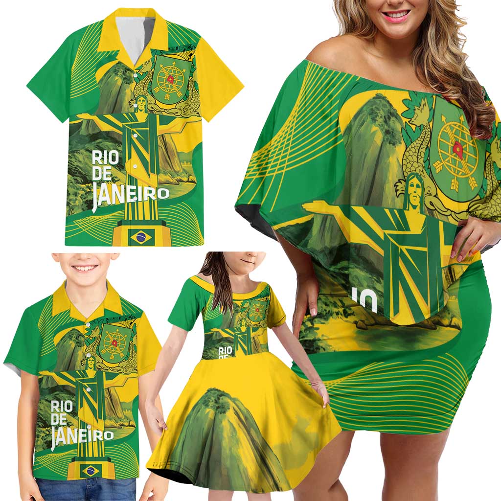 Rio de Janeiro Brazil Family Matching Off Shoulder Short Dress and Hawaiian Shirt Christ the Redeemer Mix Sugarloaf Mountain - Wonder Print Shop