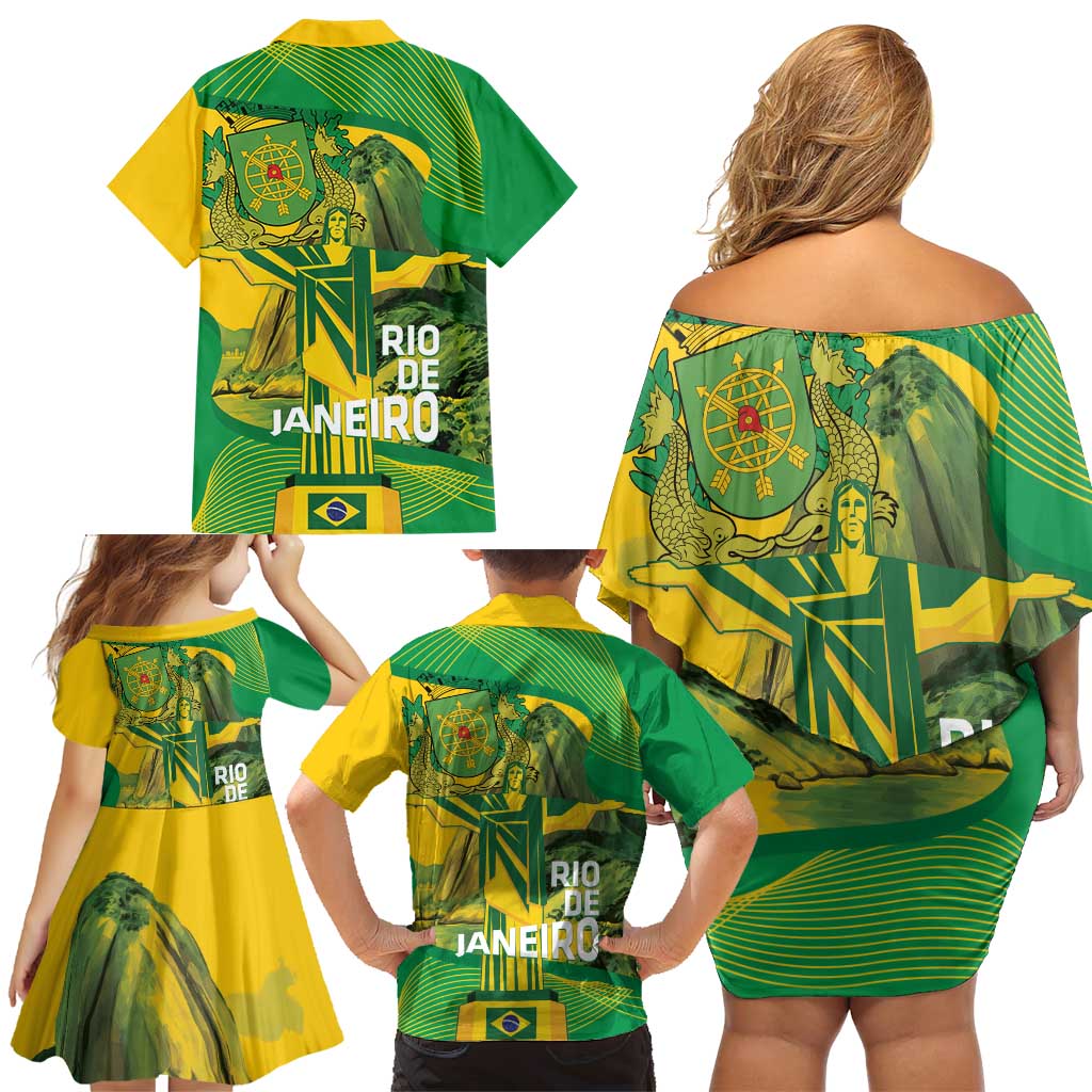 Rio de Janeiro Brazil Family Matching Off Shoulder Short Dress and Hawaiian Shirt Christ the Redeemer Mix Sugarloaf Mountain - Wonder Print Shop